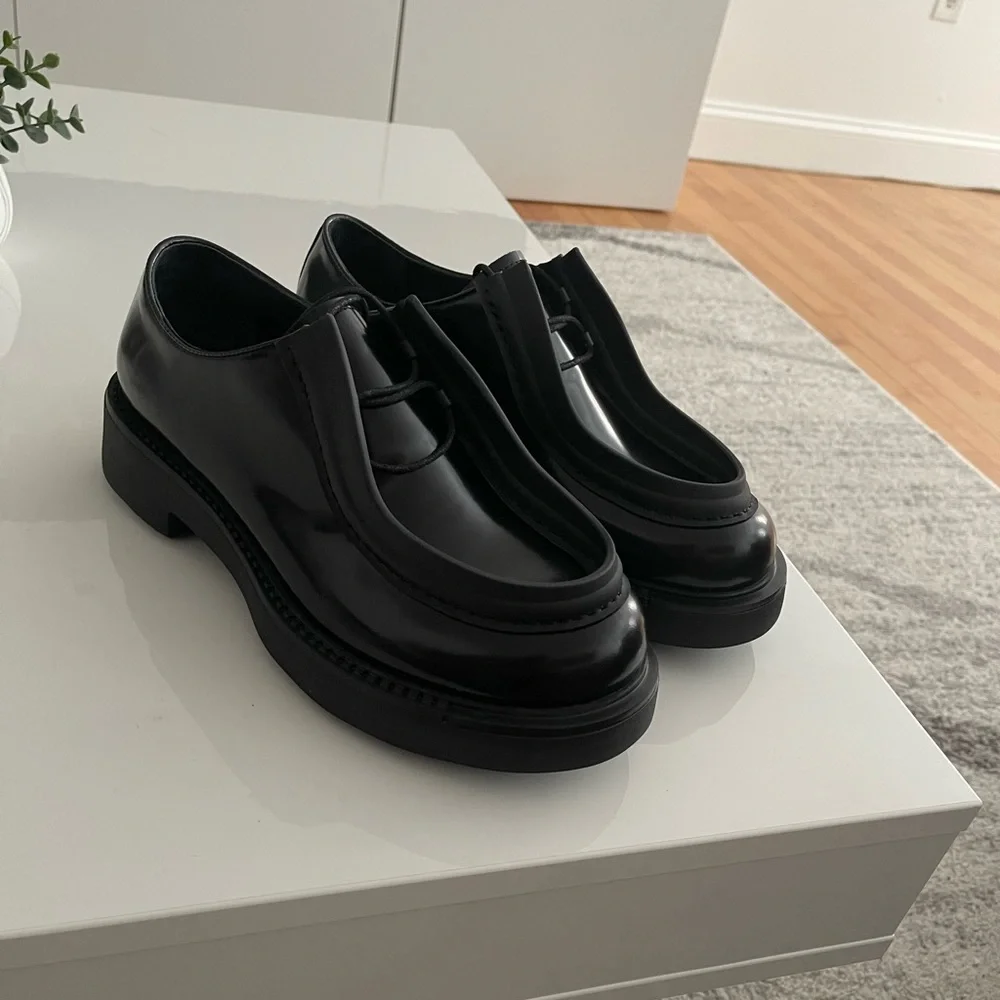 Prada | Shoes | Prada Diapason Opaque Brushed Leather Laceup Shoes